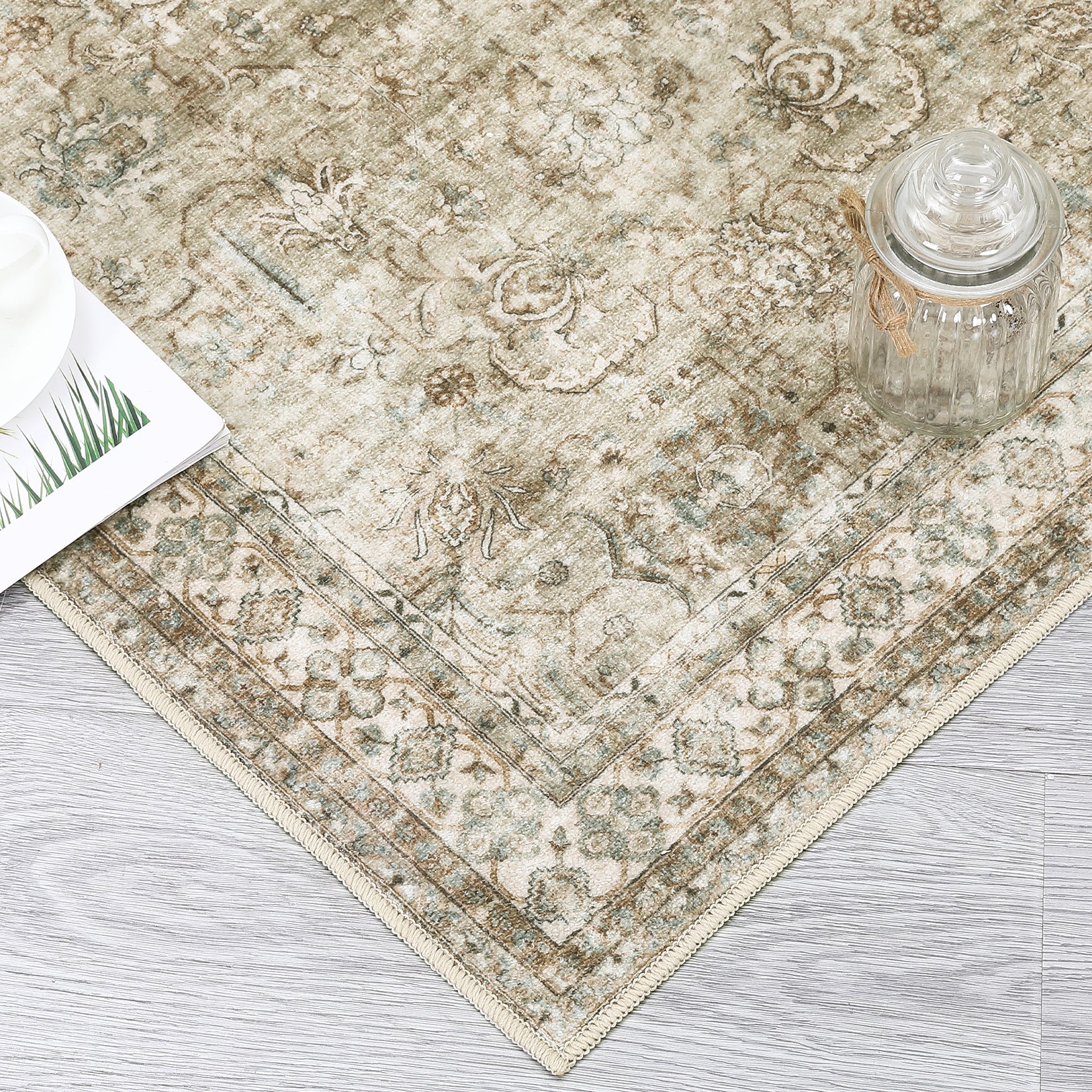 Garvee Persian Brown & Khaki 10x13 Area Extra Large, Washable Living Room Rug Ultra Soft Non-Slip Backing Vintage Floor Cover Retro Carpet for Bedroom Dining Room