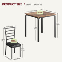 Garvee Small Square Dining Table Set for 2, Space Saving Wood Dinette with Upholstered Seats, Ideal for Kitchen, Dining Room, Home Office, Brown