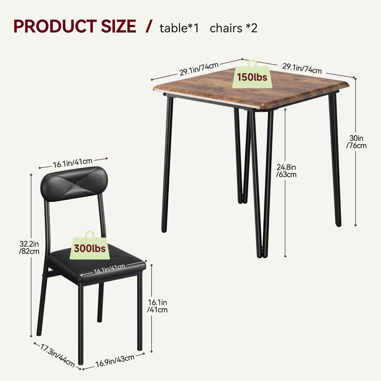 Garvee Small Dining Table Set for 2 with Upholstered Chairs, 3 Piece Modern Dinette Set Ideal for Dining Living Room Office Apartment Kitchen Small Space, Brown