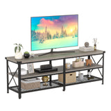 Garvee Industrial TV Stand for 65+ Inch TV, High-Density MDF & Metal, Open Shelves, Adjustable Footpads, Living Room - grey