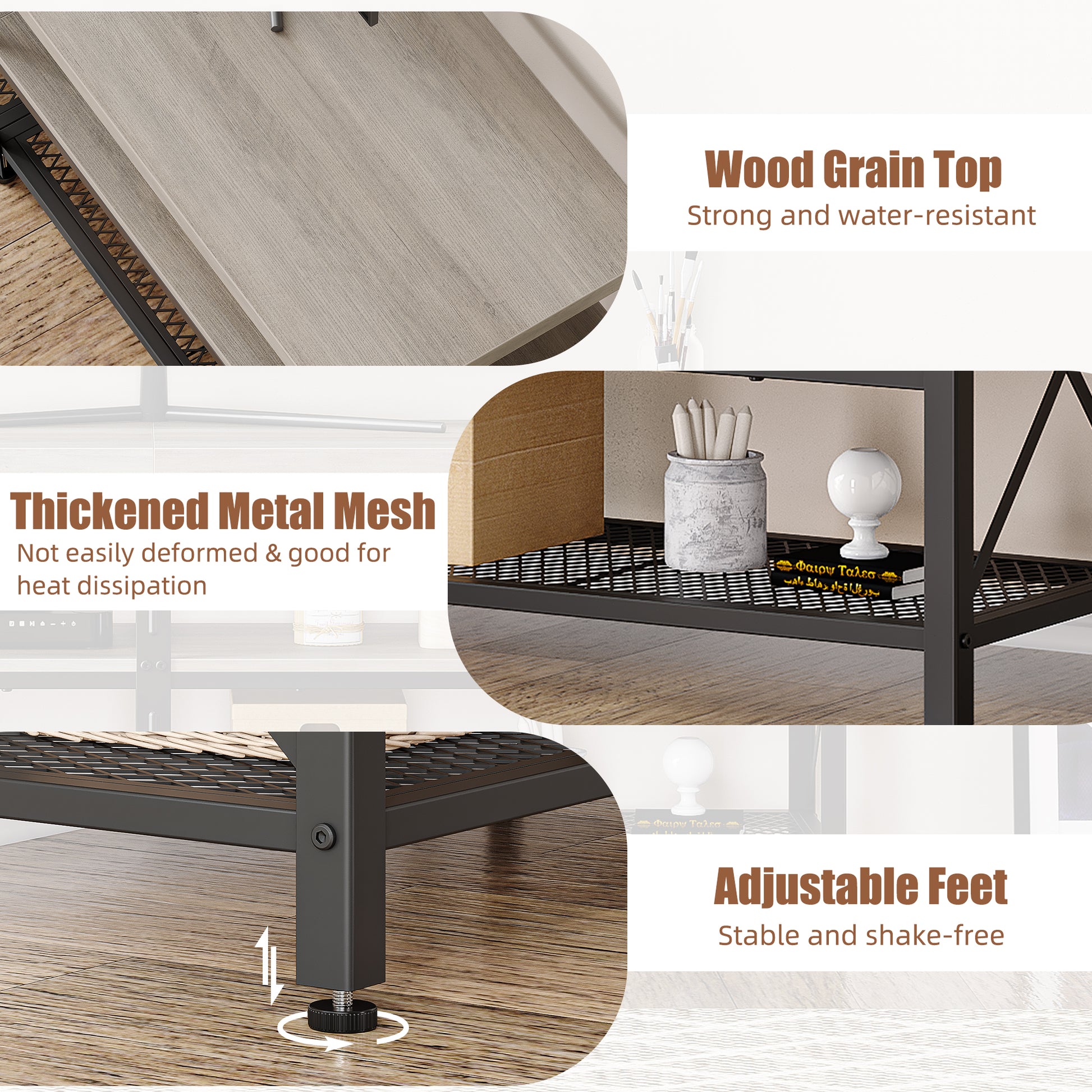 Garvee Industrial TV Stand for 65+ Inch TV, High-Density MDF & Metal, Open Shelves, Adjustable Footpads, Living Room
