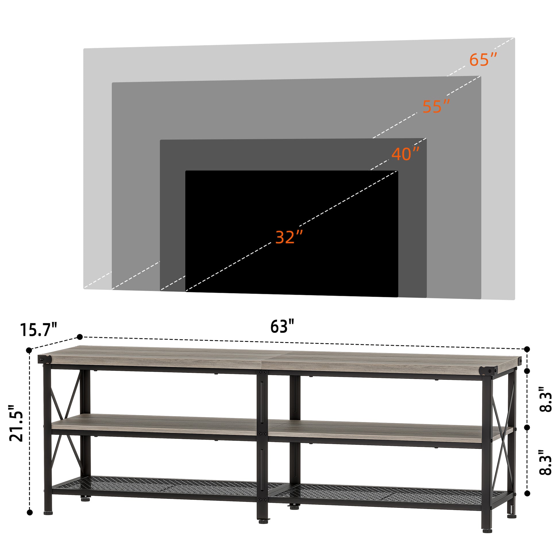 Garvee Industrial TV Stand for 65+ Inch TV, High-Density MDF & Metal, Open Shelves, Adjustable Footpads, Living Room