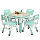 Garvee Square Kids Table and Chairs Set, 60 x 60CM, Height Adjustable Desk with 4 Seats, Graffiti Desktop, Non-Slip Legs, Multi-Activity Table for Classrooms Daycares Home - Light Blue Color - Lake Blue