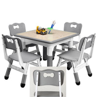Garvee Square Kids Table and Chairs Set, 60 x 60CM, Height Adjustable Desk with 4 Seats, Graffiti Desktop, Non-Slip Legs, Multi-Activity Table for Classrooms Daycares Home - Light Gray Color