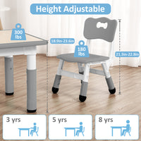 Garvee Square Kids Table and Chairs Set, 60 x 60CM, Height Adjustable Desk with 4 Seats, Graffiti Desktop, Non-Slip Legs, Multi-Activity Table for Classrooms Daycares Home - Light Gray Color