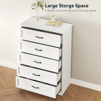 Garvee 5 Drawers Dresser for Bedroom, Chest of Drawers with Wide Metal Handle, Farmhouse Modern Wooden Dresser Storage Organizer for Bedroom, Living Room, Kids Room(White)