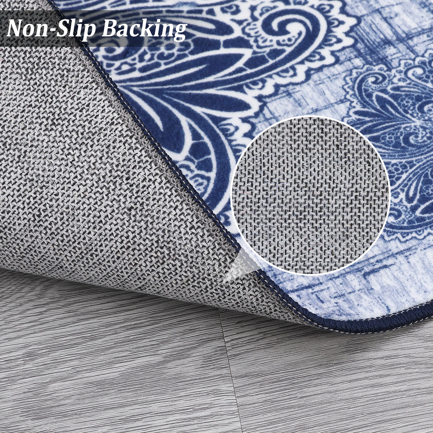 Garvee Washable Area Rug 3x5 Non-Slip Indoor Rug for Kitchen Entryway Low-Pile Front Door Mat for Bedroom Entry Foyer Laundry Room, Blue