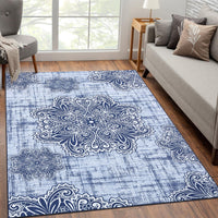 Garvee Washable Area Rug 3x5 Non-Slip Indoor Rug for Kitchen Entryway Low-Pile Front Door Mat for Bedroom Entry Foyer Laundry Room, Blue