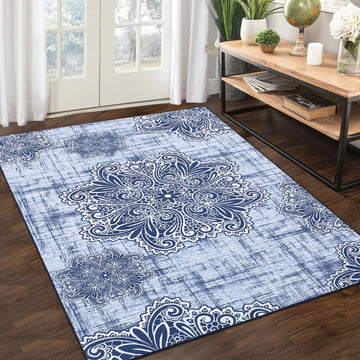 Garvee Washable Area Rug 3x5 Non-Slip Indoor Rug for Kitchen Entryway Low-Pile Front Door Mat for Bedroom Entry Foyer Laundry Room, Blue