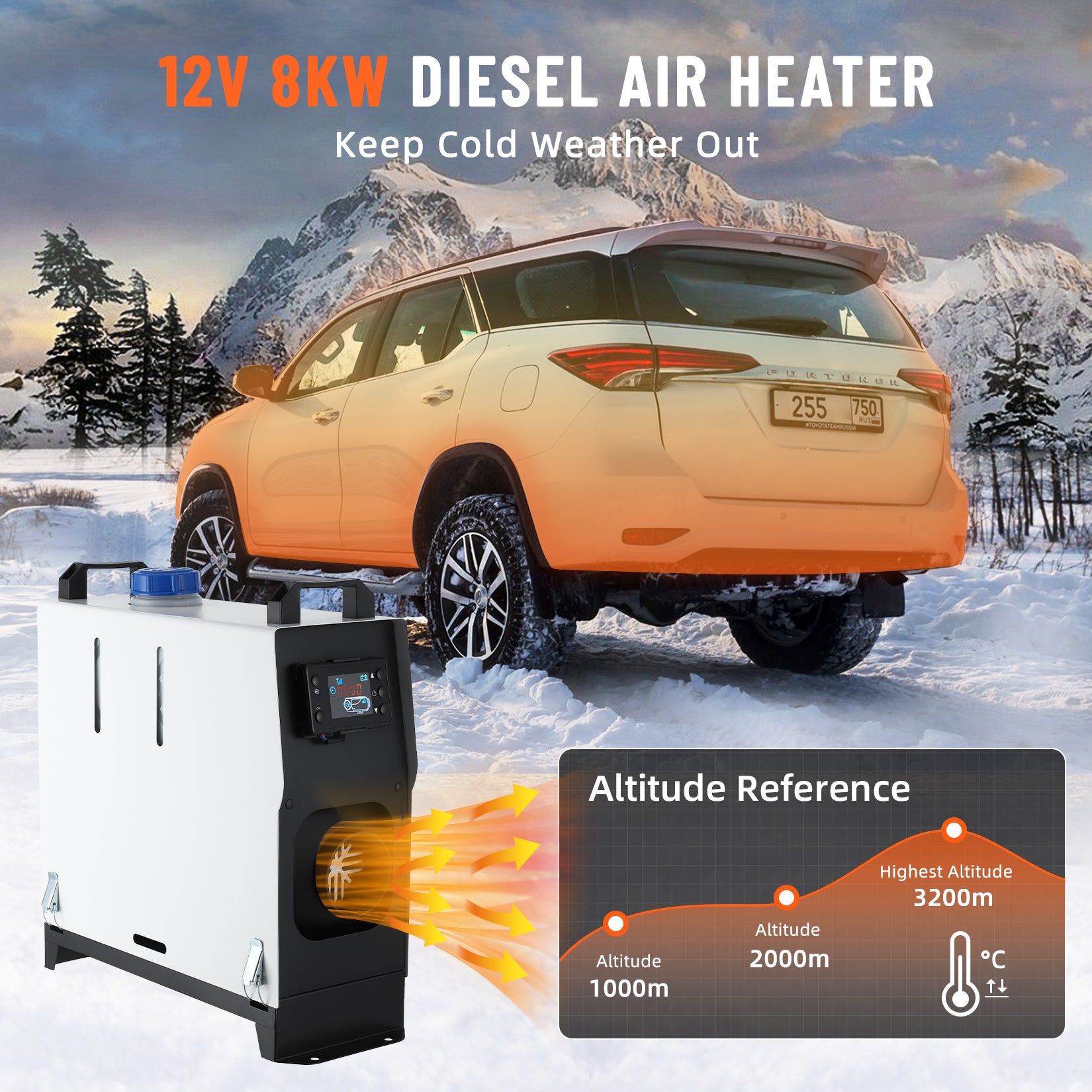 Garvee 8KW 12V Diesel Heater, All-in-One Diesel Air Heater, Portable Diesel Heater with Remote Control & LCD Monitor, Quick Heating for Car,RV,Truck, Camper,Trailer,White