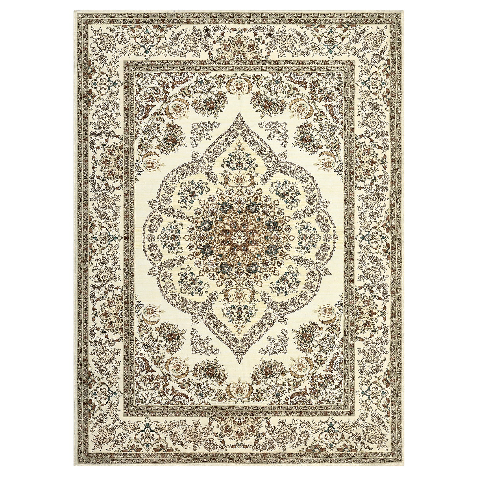 Garvee Washable Yellow 10x13 Rugs Non-Slip Neutral Area Rugs for Living Room, Low Pile Vintage Floral Distressed Small Carpet, Oriental Medallion Foldable Floor Mats for Hallway Bathroom Laundry, Yellow