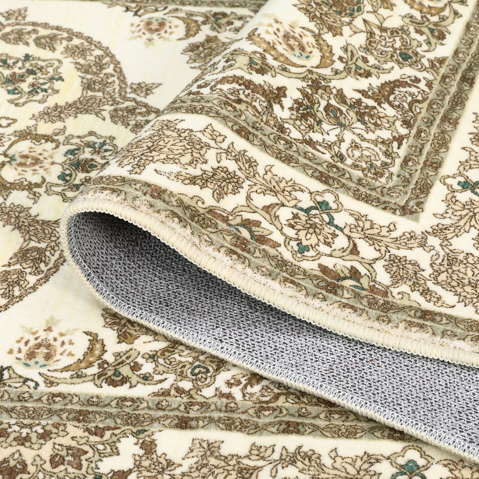 Garvee Washable Yellow 10x13 Rugs Non-Slip Neutral Area Rugs for Living Room, Low Pile Vintage Floral Distressed Small Carpet, Oriental Medallion Foldable Floor Mats for Hallway Bathroom Laundry, Yellow