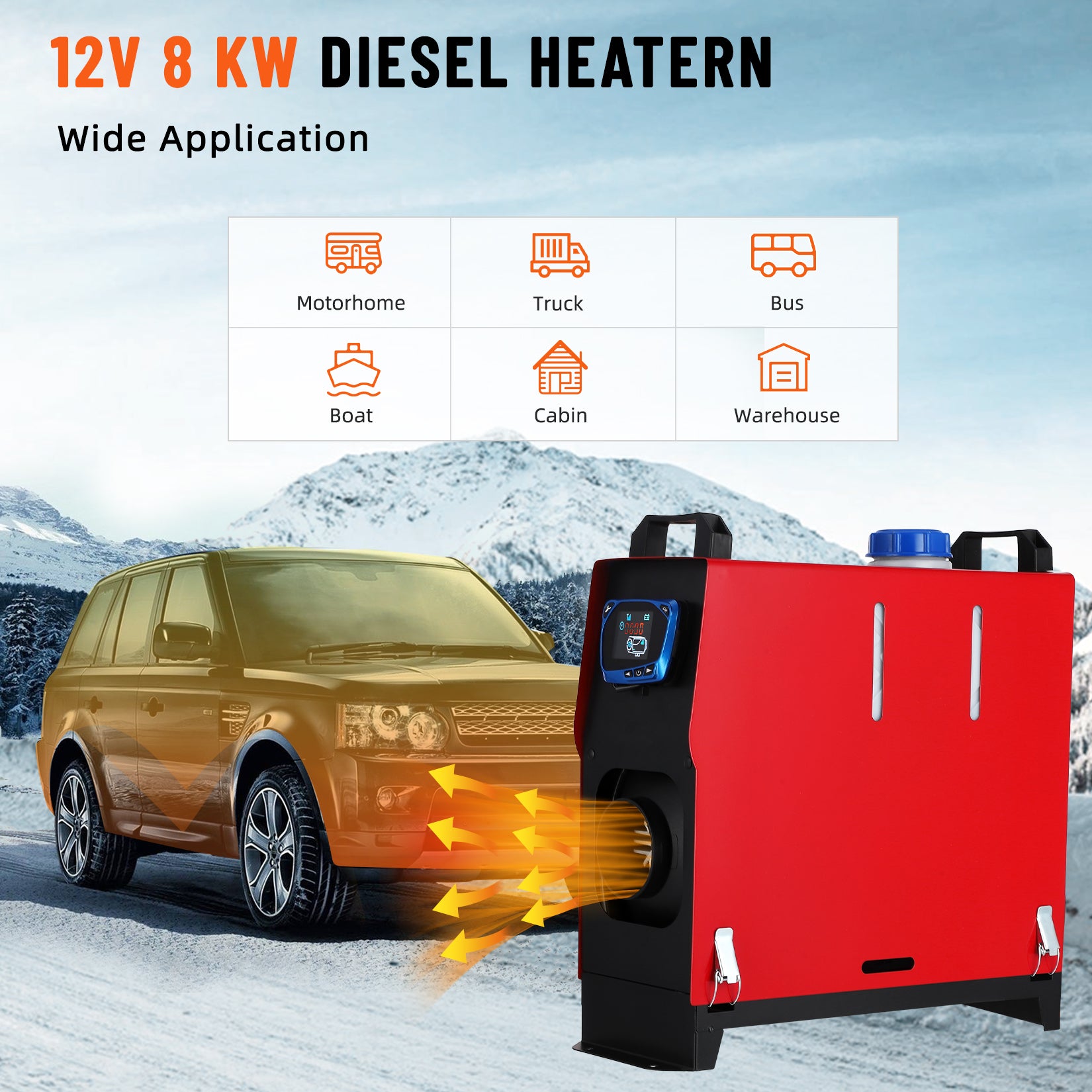 Garvee 8KW 12V All-in-One Diesel Air Heater - Portable Heater with Remote Control & LCD Monitor, Quick Heating for Car, RV, Truck, Camper, and Trailer (Red)