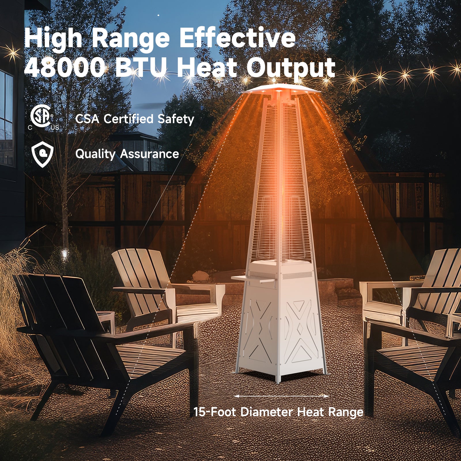 Garvee Outdoor Gas Patio Heater, 2-in-1 Patio Propane Heater with Removable Table Patio Propane Cover, Heater, Wheels, Ground Pegs