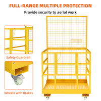 Garvee 43"x45" Forklift Safety Cage, Forklift Man Basket Forklift Work Platform with Safety Harness & Lock, 1400lbs Capacity Drain Hole & Wheels & Tool Basket, Perfect for Aerial Work