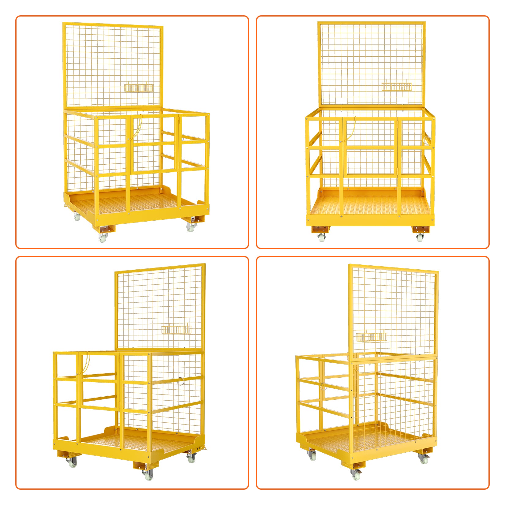 Garvee 43"x45" Forklift Safety Cage, Forklift Man Basket Forklift Work Platform with Safety Harness & Lock, 1400lbs Capacity Drain Hole & Wheels & Tool Basket, Perfect for Aerial Work