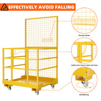 Garvee 43"x45" Forklift Safety Cage, Forklift Man Basket Forklift Work Platform with Safety Harness & Lock, 1400lbs Capacity Drain Hole & Wheels & Tool Basket, Perfect for Aerial Work