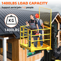 Garvee 43"x45" Forklift Safety Cage, Forklift Man Basket Forklift Work Platform with Safety Harness & Lock, 1400lbs Capacity Drain Hole & Wheels & Tool Basket, Perfect for Aerial Work