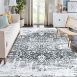 Garvee Area Rug 5x7 Vintag Rug Machine Washable Area Rug Non Slip Non Shedding Distressed Throw Rug Low Pile Indoor Carpet Foldable Accent Rug for Bedroom Living Room, Grey - Gray