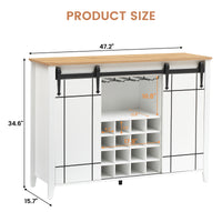 Garvee Farmhouse Coffee Bar Cabinet with Storage, 47’’ Wine Bar Cabinet with Sliding Barn Door, Buffet Sideboard Cabinet with 16 Bottle Wine Rack for Dining, Living Room, Antique White