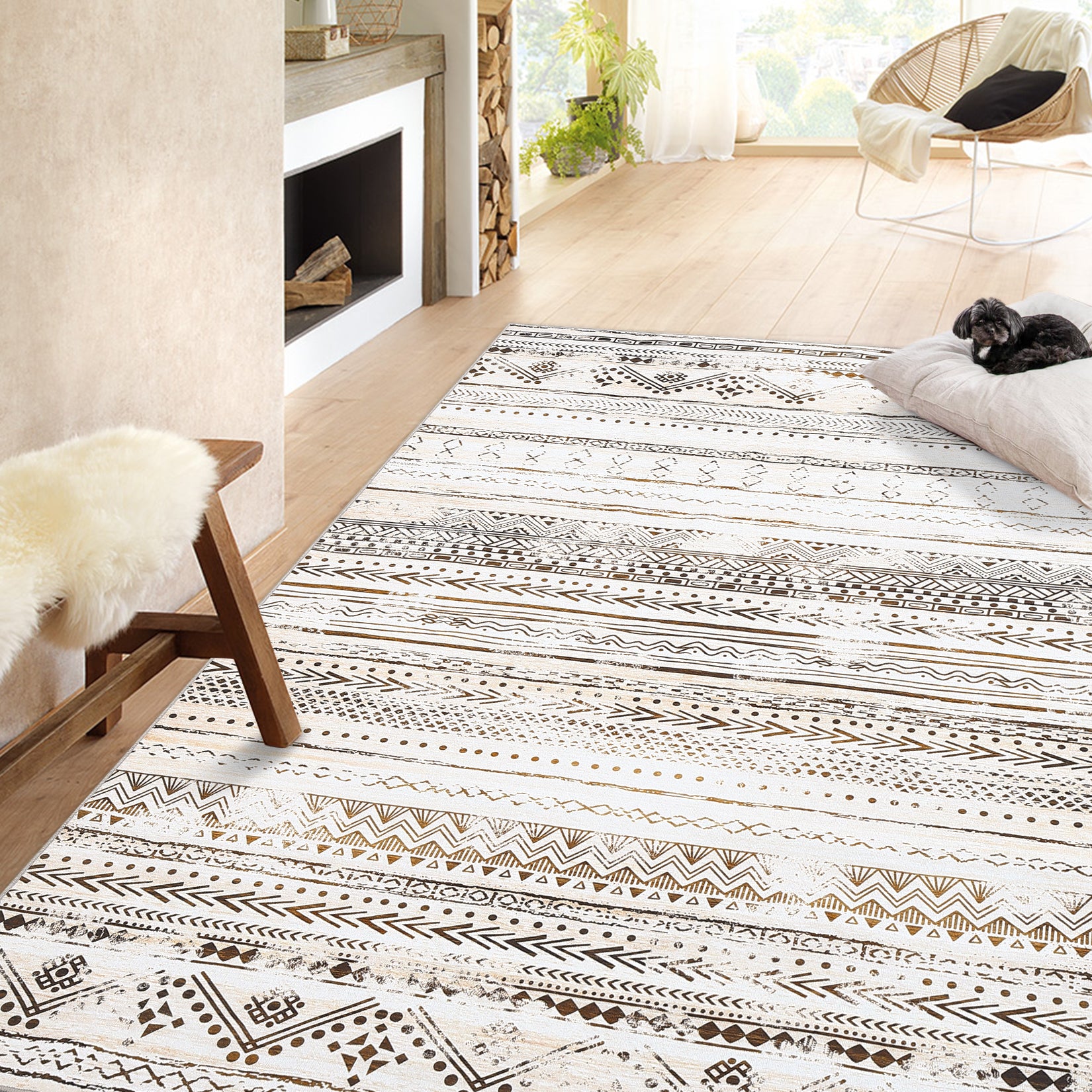 Garvee Washable Large Soft Neutral Boho Moroccan Bohemian Farmhouse Rug Indoor Floor Carpet for Bedroom Under Dining Table Home Office Decor
