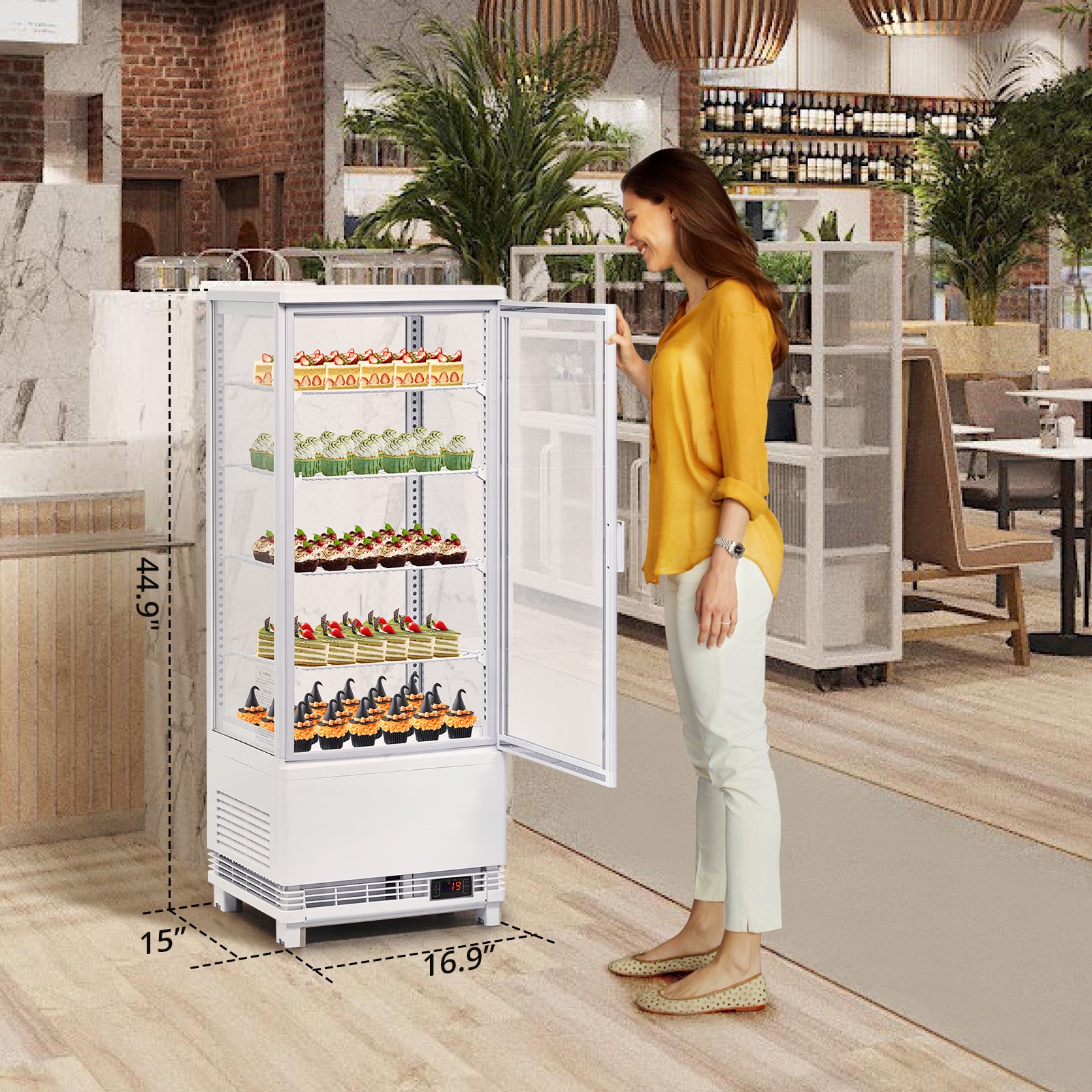 Garvee Commercial Refrigerator, 3.5 Cu. FT Glass Refrigerator Display Case Countertop with Adjustable Shelves, Interior LED Lighting, Display Fridge for Pastry Cake Restaurant, Auto Defrost, White