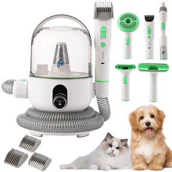 Garvee Pet Grooming Vacuum Kit, 16-Level Suction, 2L Dustbin, Low Noise Dog Hair Remover with 4 Combs, Green