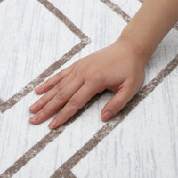 Garvee Washable Rug 9x12 Modern Geometric Area Rug Non Slip Large Area Rug Low Pile Farmhouse Rug Non Shedding Distressed Throw Rugs Floor Carpet for Living Room Bedrooms, Taupe