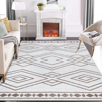 Garvee Washable Rug 9x12 Modern Geometric Area Rug Non Slip Large Area Rug Low Pile Farmhouse Rug Non Shedding Distressed Throw Rugs Floor Carpet for Living Room Bedrooms, Taupe