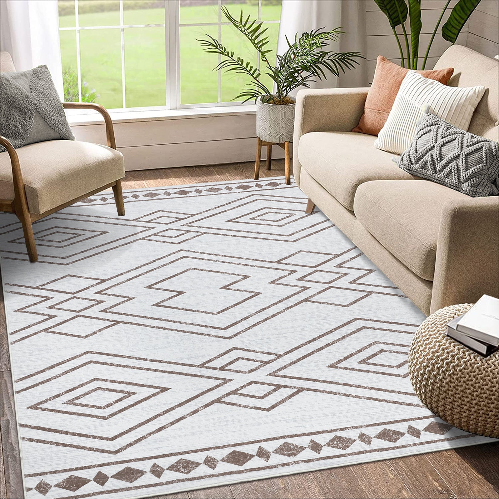 Garvee Rugs Alfombras Geometric Moroccan 8x10 Rug for Living Room Large Rug Modern Boho Area Rug for Bedroom Farmhouse Soft Rug Non-Slip Low Pile Indoor Area Rug for Nursery Dining Room