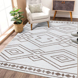 Garvee Washable Rug 9x12 Modern Geometric Area Rug Non Slip Large Area Rug Low Pile Farmhouse Rug Non Shedding Distressed Throw Rugs Floor Carpet for Living Room Bedrooms, Taupe - Coffee
