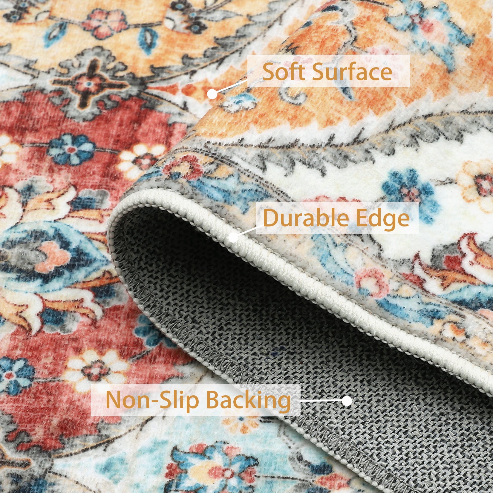 Garvee Machine Washable Rug 4x6 | Non-Slip, Ultra-Thin | Faux Wool, Vintage Trellis | Living Room, Bedroom, Dining Room