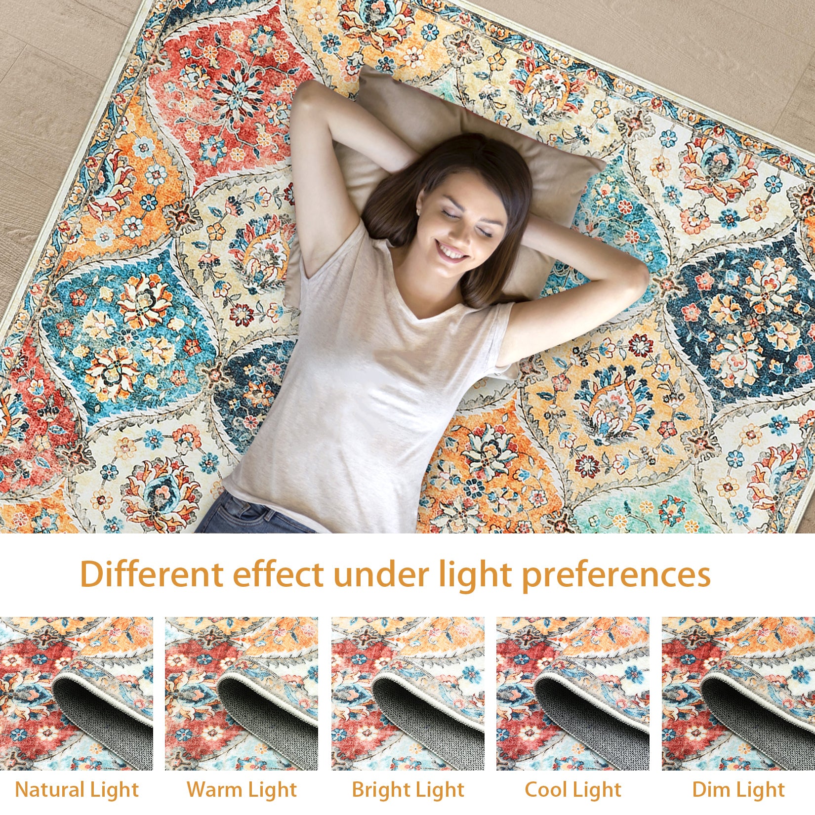 Garvee Floral Orange Washable 2x8 Runner Rug Vintage Floral Non Slip Low Pile Faux Wool Kitchen Bathroom Mat