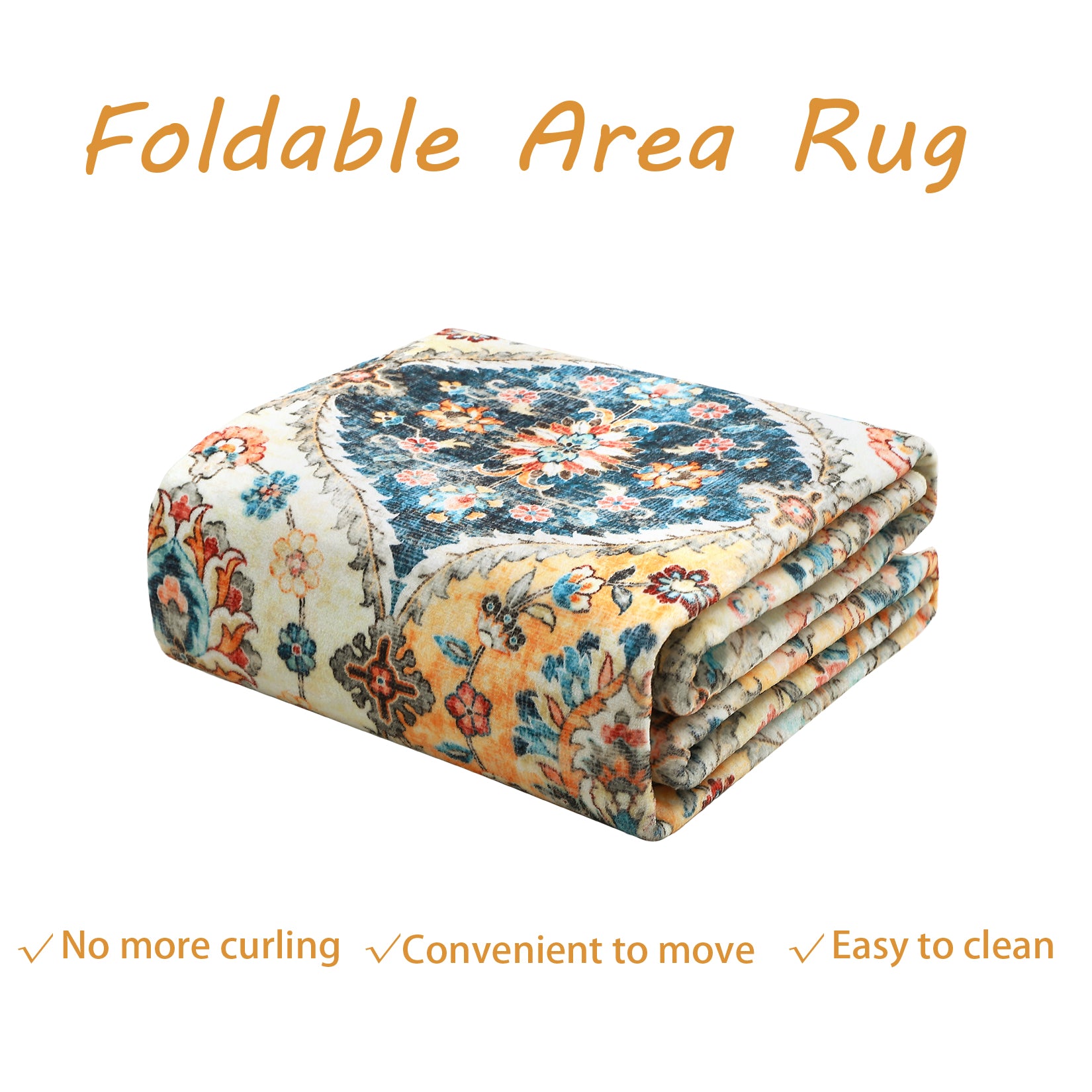 Garvee Floral Orange Washable 2x8 Runner Rug Vintage Floral Non Slip Low Pile Faux Wool Kitchen Bathroom Mat
