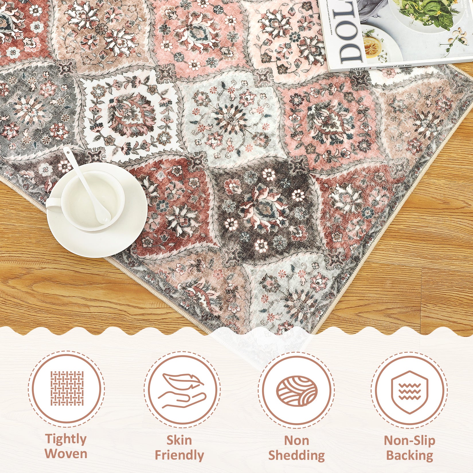 Garvee Washable Area Rug 10x13 Area Rug for Living Room Moroccan Trellis Rug Non Slip Throw Rugs Large Area Rug for Bedroom Low Pile Soft Stain Resistant Carpet for Dining Room