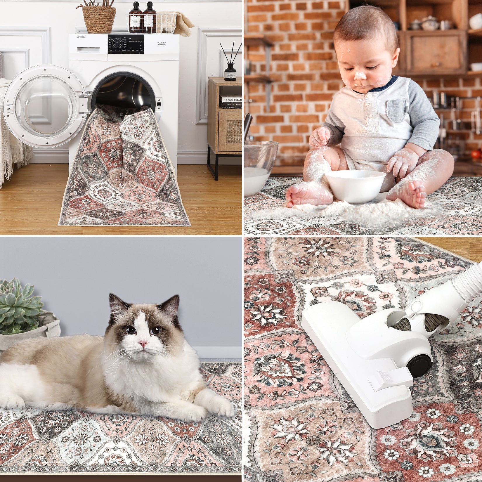Garvee Washable Area Rug 10x13 Area Rug for Living Room Moroccan Trellis Rug Non Slip Throw Rugs Large Area Rug for Bedroom Low Pile Soft Stain Resistant Carpet for Dining Room