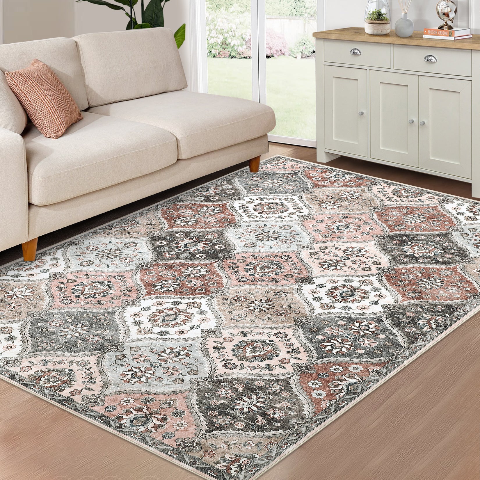 Garvee Washable Area Rug 10x13 Area Rug for Living Room Moroccan Trellis Rug Non Slip Throw Rugs Large Area Rug for Bedroom Low Pile Soft Stain Resistant Carpet for Dining Room