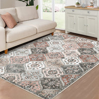 Garvee Washable Area Rug 10x13 Area Rug for Living Room Moroccan Trellis Rug Non Slip Throw Rugs Large Area Rug for Bedroom Low Pile Soft Stain Resistant Carpet for Dining Room