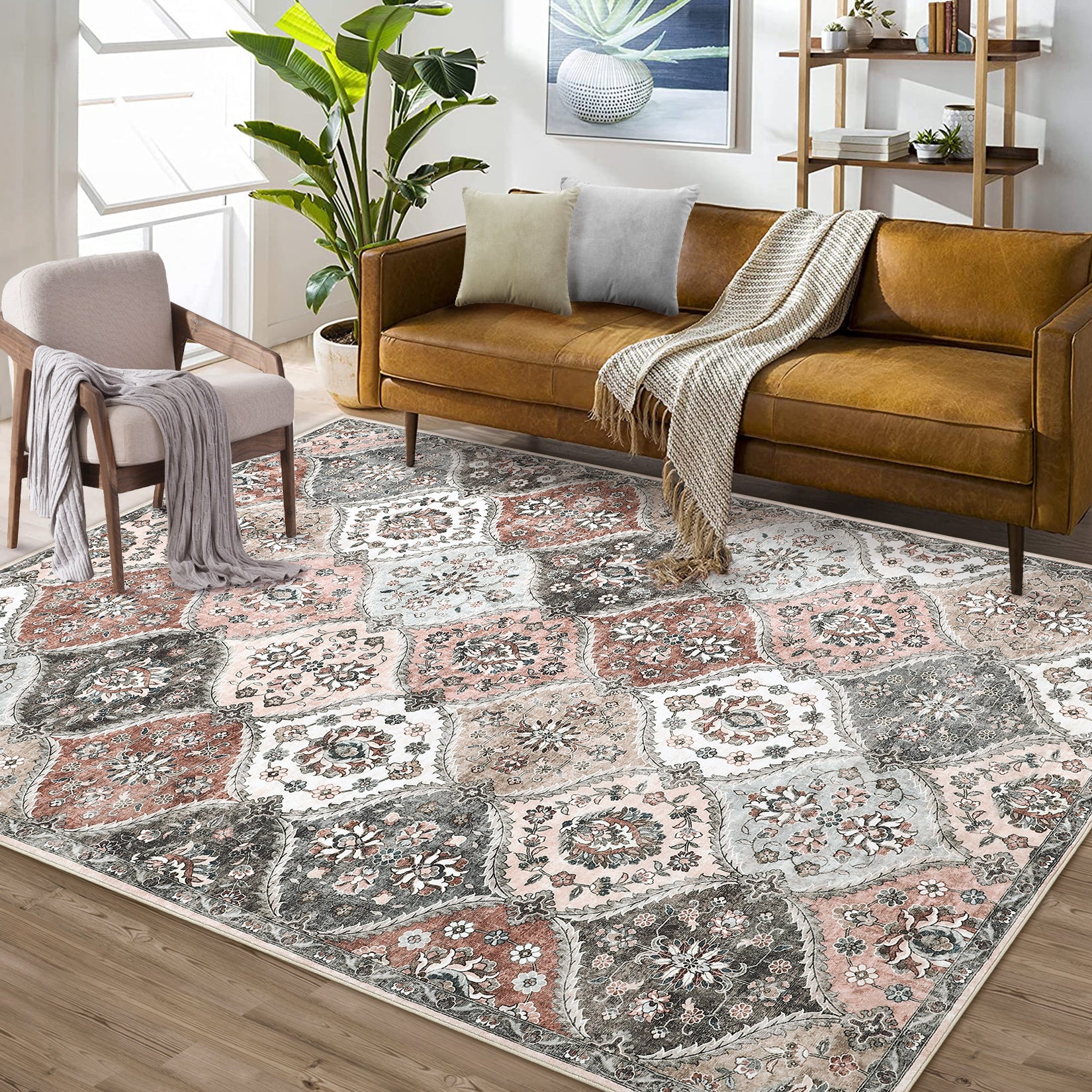 Garvee Washable Area Rug 10x13 Area Rug for Living Room Moroccan Trellis Rug Non Slip Throw Rugs Large Area Rug for Bedroom Low Pile Soft Stain Resistant Carpet for Dining Room