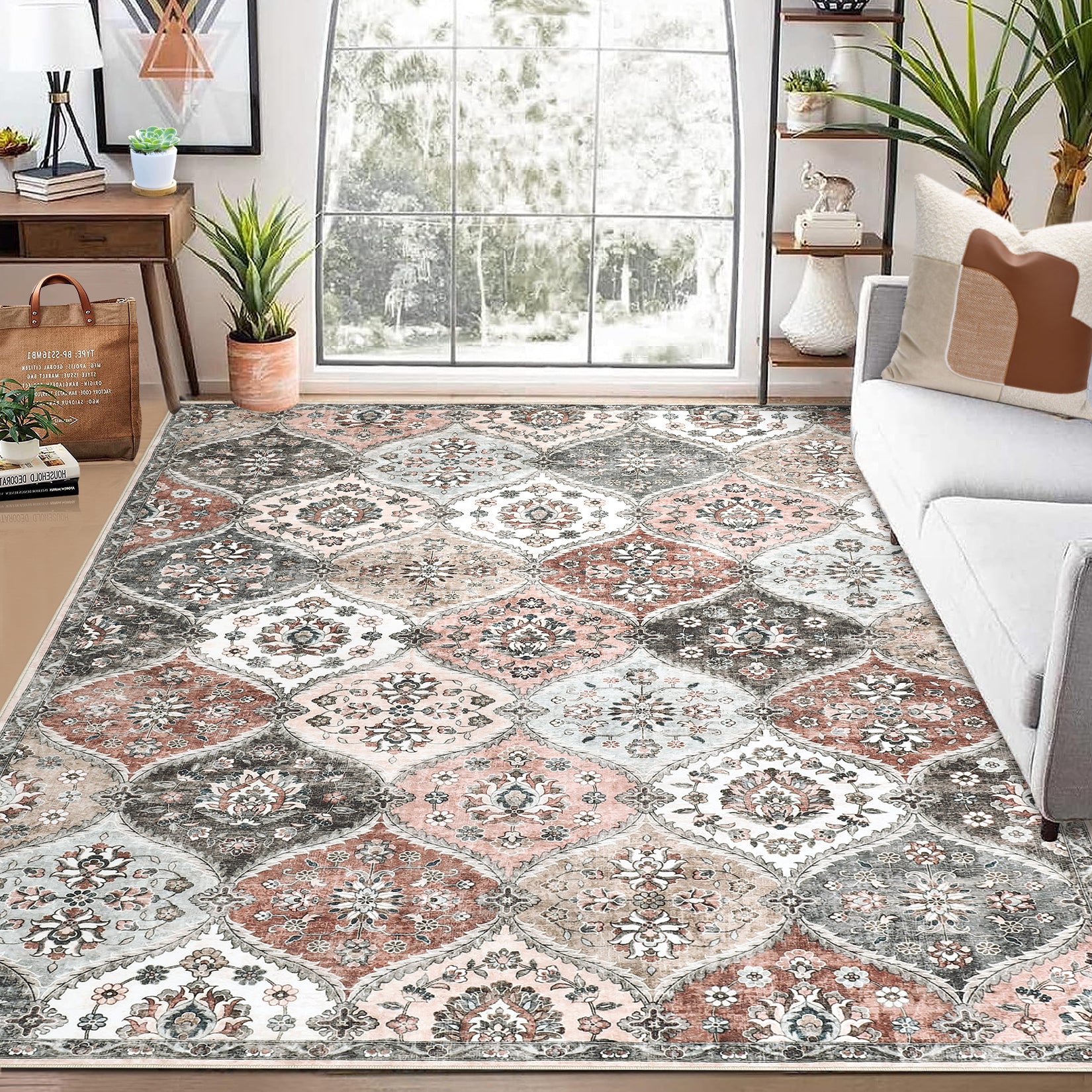 Garvee Washable Area Rug 10x13 Area Rug for Living Room Moroccan Trellis Rug Non Slip Throw Rugs Large Area Rug for Bedroom Low Pile Soft Stain Resistant Carpet for Dining Room