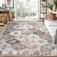 Garvee Washable Area Rug 10x13 Area Rug for Living Room Moroccan Trellis Rug Non Slip Throw Rugs Large Area Rug for Bedroom Low Pile Soft Stain Resistant Carpet for Dining Room