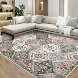 Garvee Washable Area Rug 10x13 Area Rug for Living Room Moroccan Trellis Rug Non Slip Throw Rugs Large Area Rug for Bedroom Low Pile Soft Stain Resistant Carpet for Dining Room - Pink/Gray