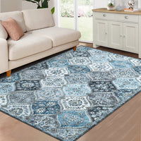 Garvee Washable Area Rug Moroccan Trellis Distressed Stain Resistant Non-Slip Vintage Medallion Accent Rug 3' x 5'