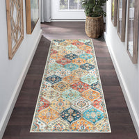 Garvee Floral Orange Washable 2x8 Runner Rug Vintage Floral Non Slip Low Pile Faux Wool Kitchen Bathroom Mat