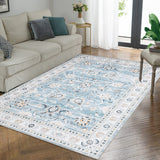 Garvee Area Rug 8x10 Large Vintage Rug Machine Washable Area Rug Indoor Floor Cover Boho Distressed Rug Retro Accent Area Rug for Living Room Bedroom Kitchen, Blue - Blue