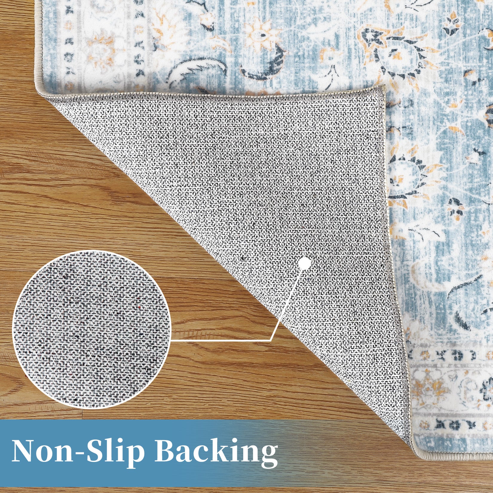 Garvee Area Rug 8x10 Large Vintage Rug Machine Washable Area Rug Indoor Floor Cover Boho Distressed Rug Retro Accent Area Rug for Living Room Bedroom Kitchen, Blue