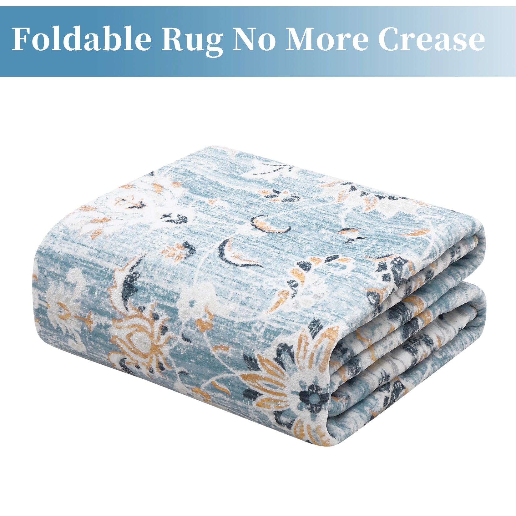Garvee Area Rug 8x10 Large Vintage Rug Machine Washable Area Rug Indoor Floor Cover Boho Distressed Rug Retro Accent Area Rug for Living Room Bedroom Kitchen, Blue