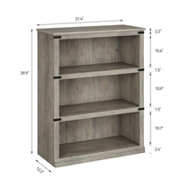 Garvee Farmhouse 3 Tier Bookcase, Open Shelves, MDF Wood, Rustic Grey, 43.3" Low Bookcase, Home Office, Living Room