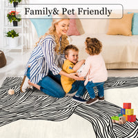 Garvee Modern Black & White 6x9 Striped Area Rug, Curve Design Low Pile Carpet for Living Room Bedroom Office