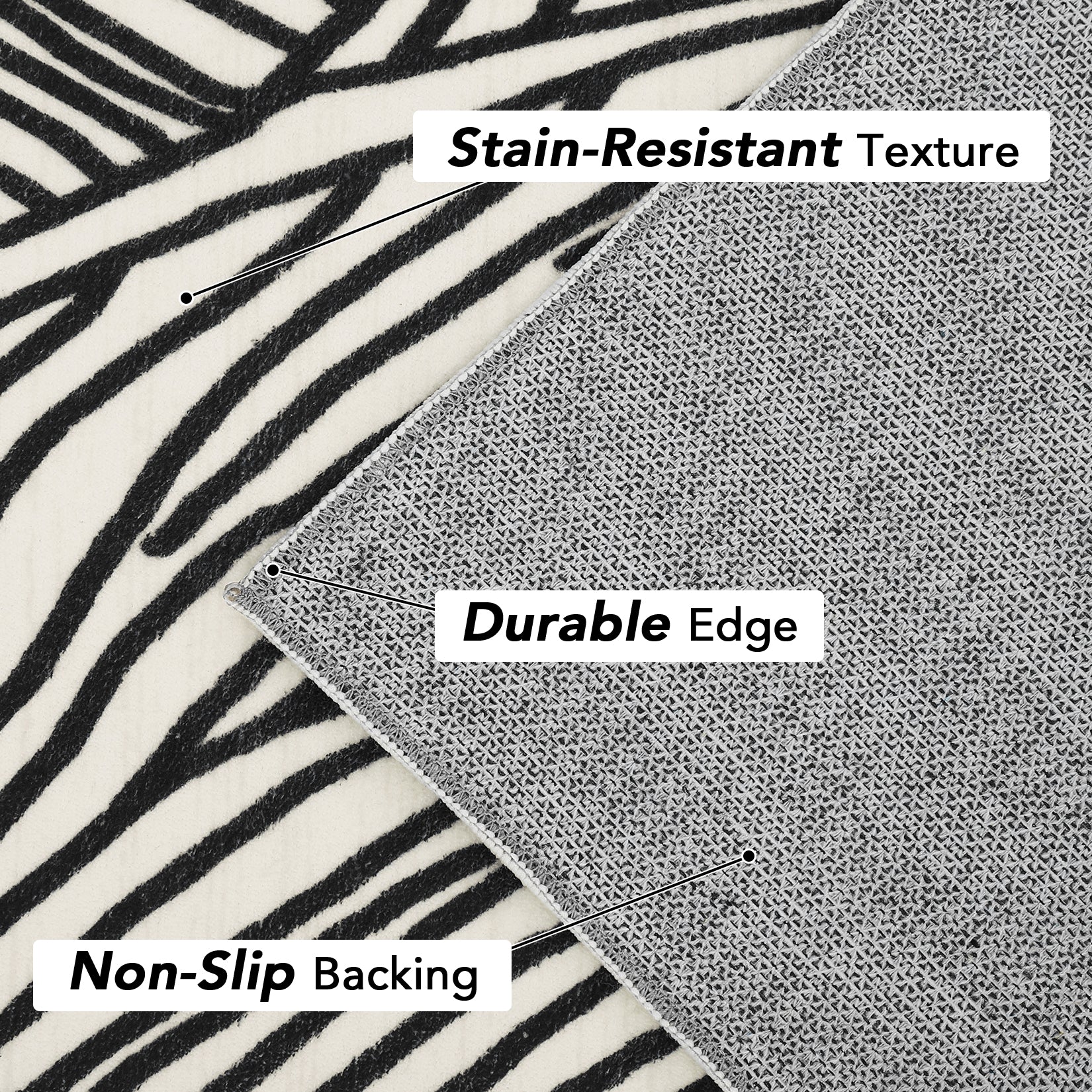 Garvee Modern Black & White 6x9 Striped Area Rug, Curve Design Low Pile Carpet for Living Room Bedroom Office